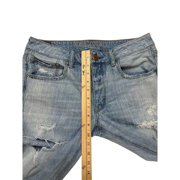 American Eagle Tomgirl Jeans Womens Size 6 Blue Button Fly Trashed Grunge 90s - Picture 7 of 9